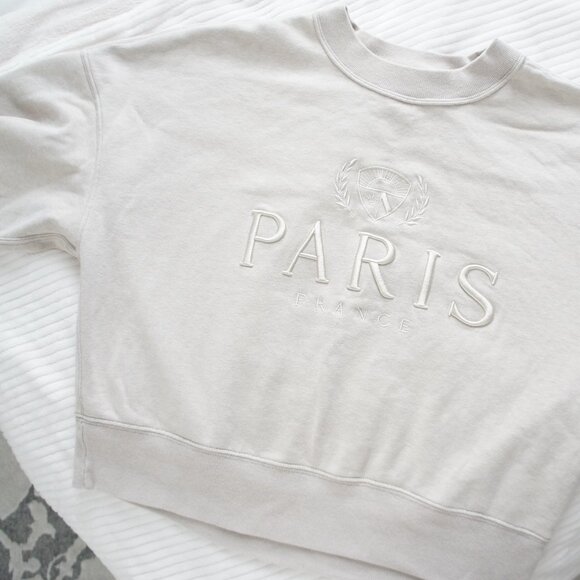 Abercrombie & Fitch Soft AF Embroidered Beige Oatmeal Paris Sweatshirt Size M - Picture 13 of 15